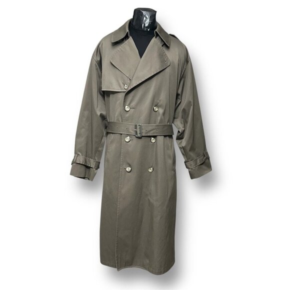 London Fog 40 Regular Khaki Belted Trench Coat Double Breasted Vintage USA - Picture 1 of 12